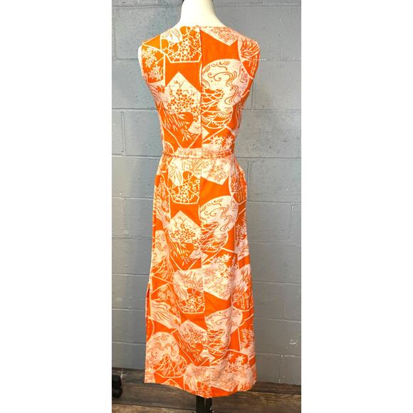 Vintage 1960s Deadstock Orange Tropical Print Dress XS Small Batik Print Floral - Picture 5 of 10
